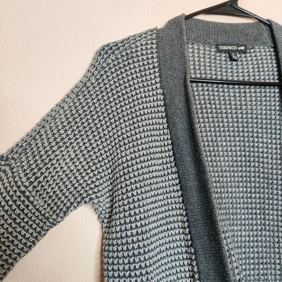 Toad & Co Recycled Denim Waffle Knit Cardigan Sweater Gray Small Long Line - Picture 3 of 13